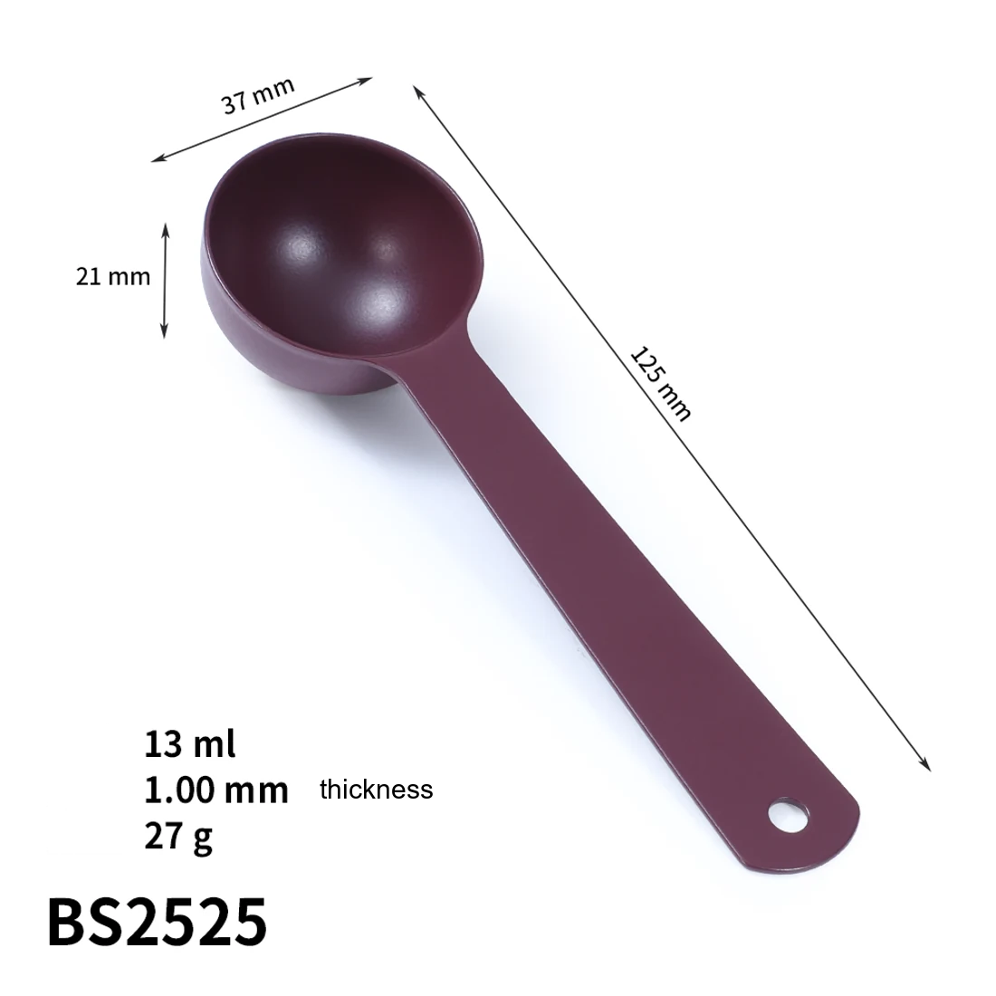 BS2525 13 ml measuring scoop drawing, 125 × 37 × 21 mm