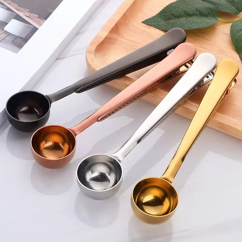 Gold-Tone Stainless Steel Coffee Spoon with Bag Clip