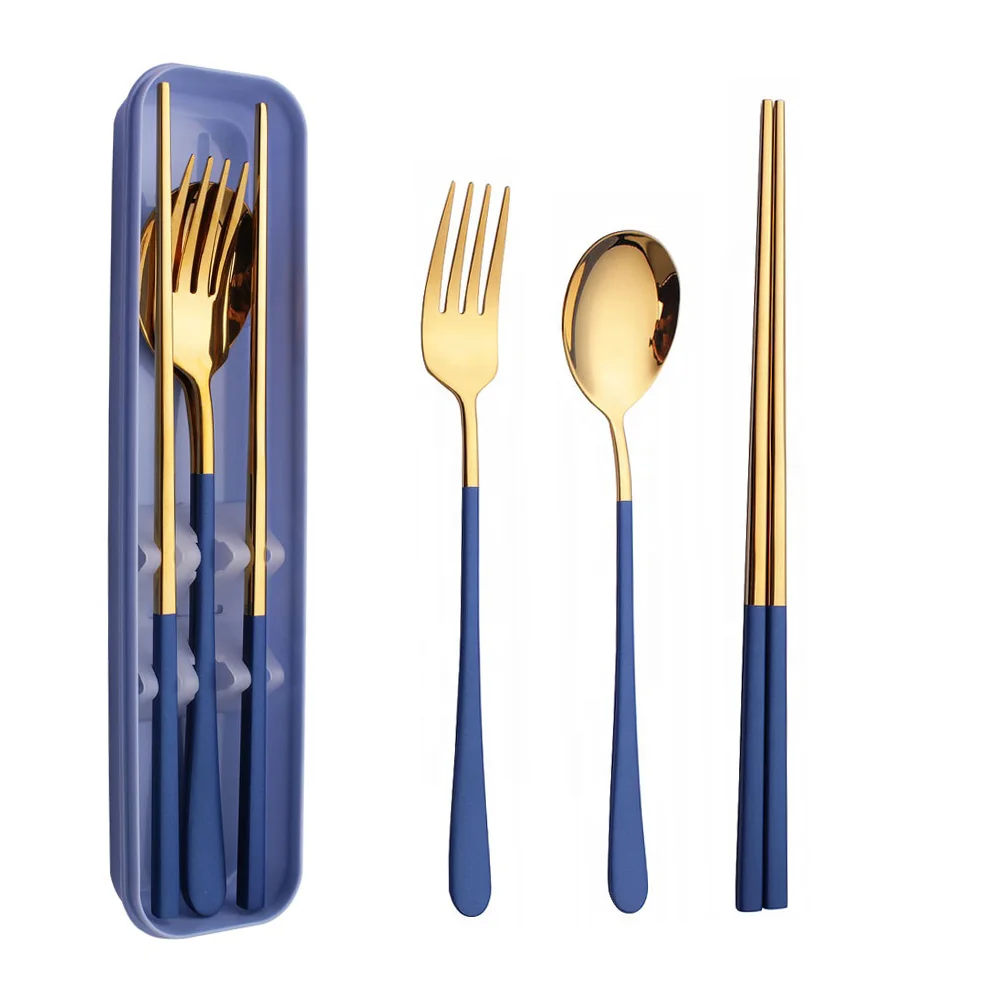 Steel Travel Chopstick, Fork and Spoon Set