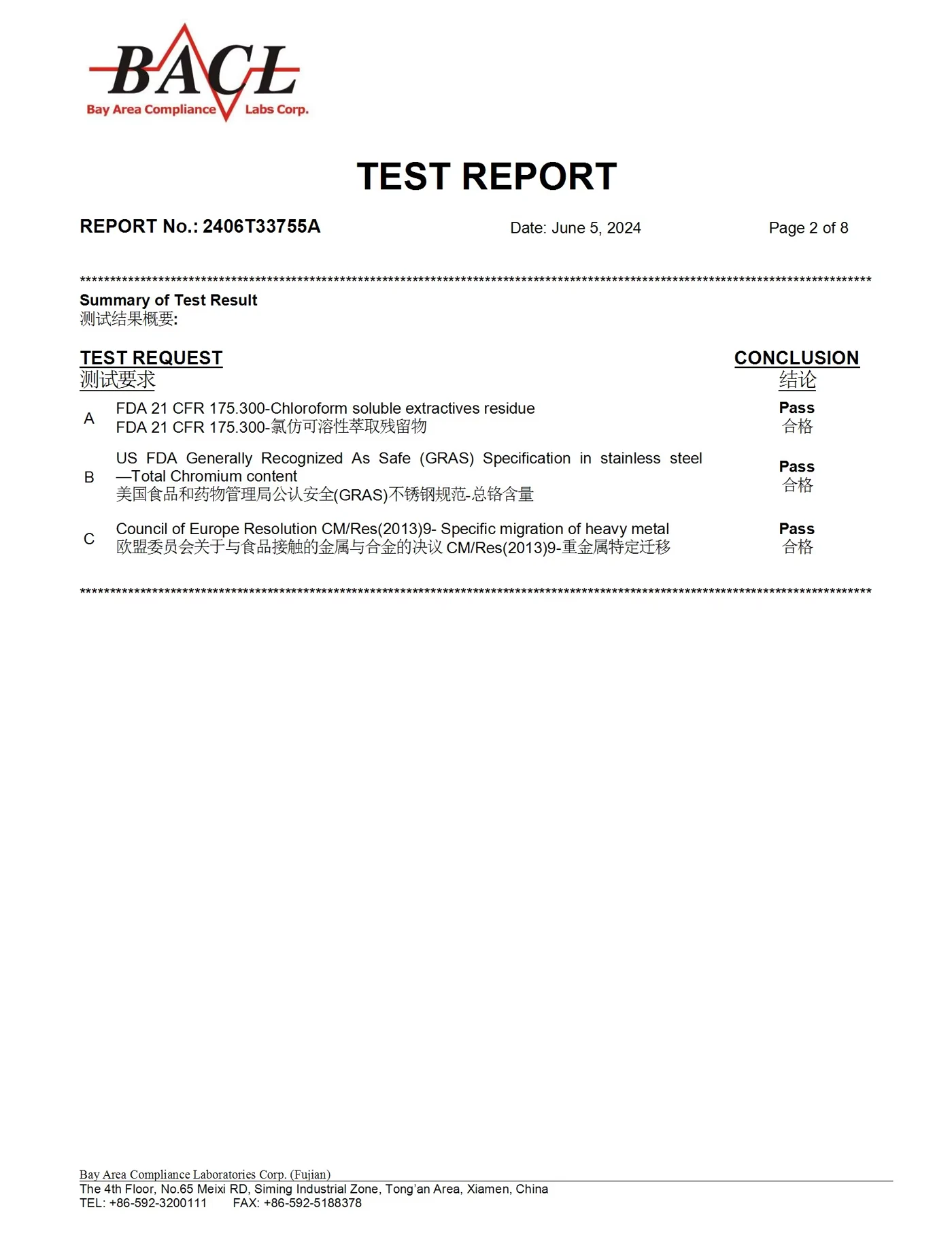 CM RES report preview for a 304 stainless-steel measuring spoon