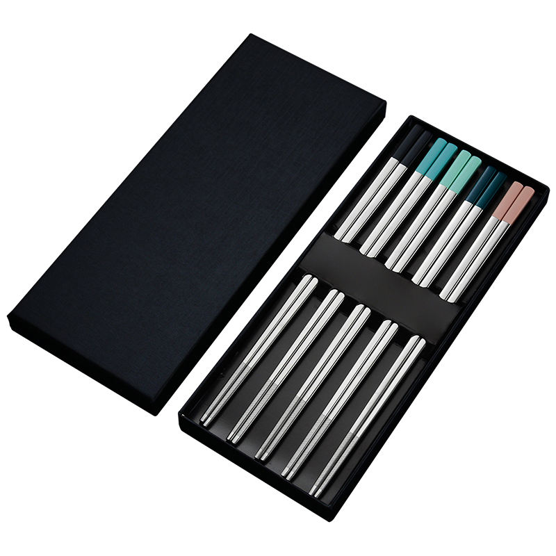 BS5115 Metal chopsticks with colored end caps and gift box