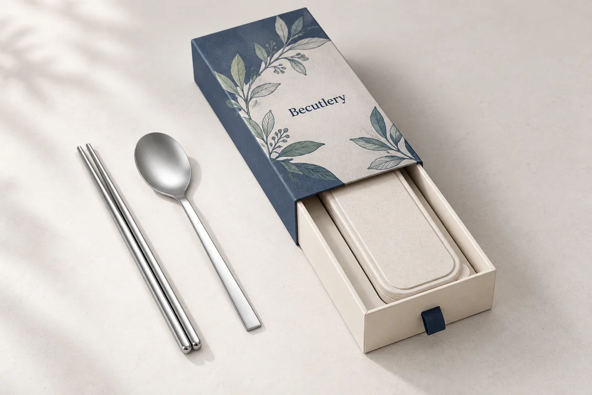 Printed drawer box with chopsticks and spoon