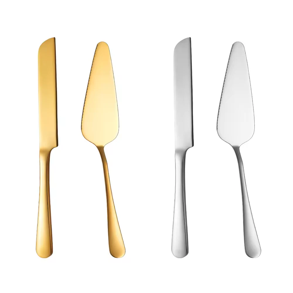 Stainless steel wedding cake knife and server set in gift presentation